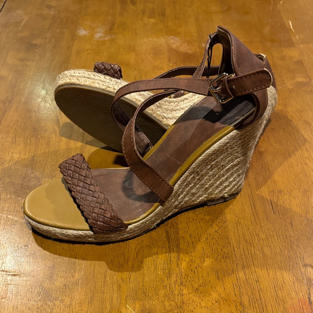 New York & Company Brown Woven Wedge Sandals